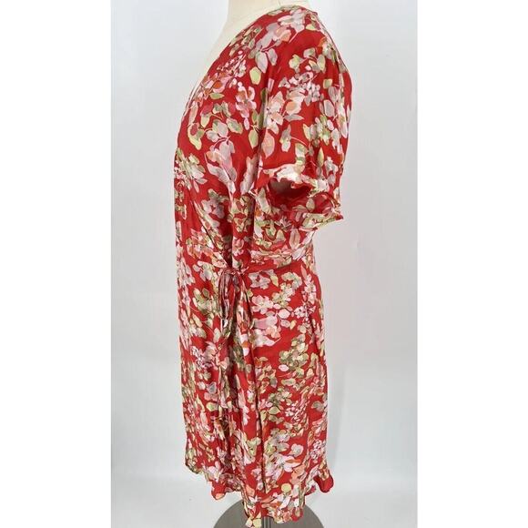 J. Jill Papaya Floral Ruffle Wrap Dress Size Medium Short Flutter Sleeves Lined - Picture 8 of 16